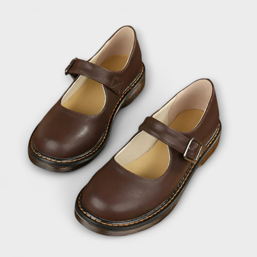 Klassieke bruine Mary Jane platte schoenen voor dames, elegant en comfortabel voor dagelijks gebruik.
