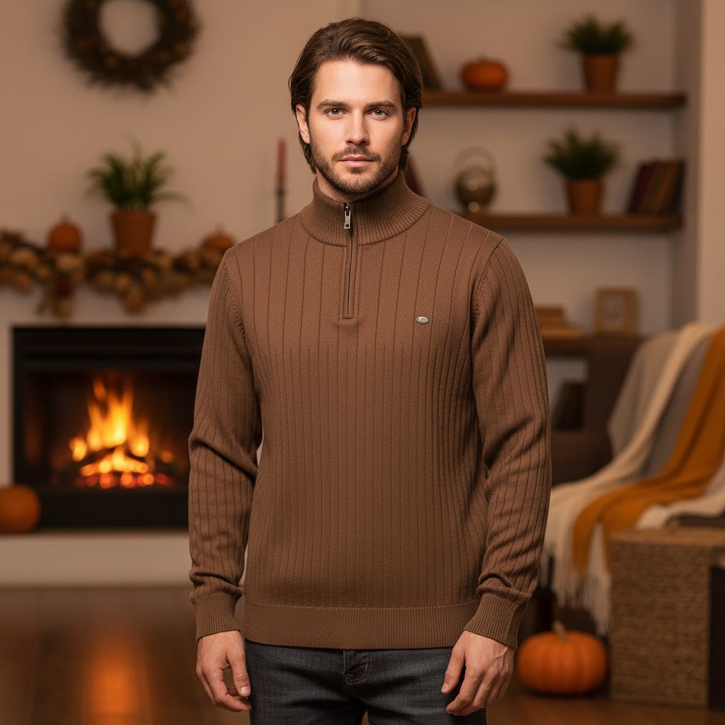 Stijlvolle heren klassieke trui met rits. Comfortabele winter pullover met lange mouw voor herfst en winter.