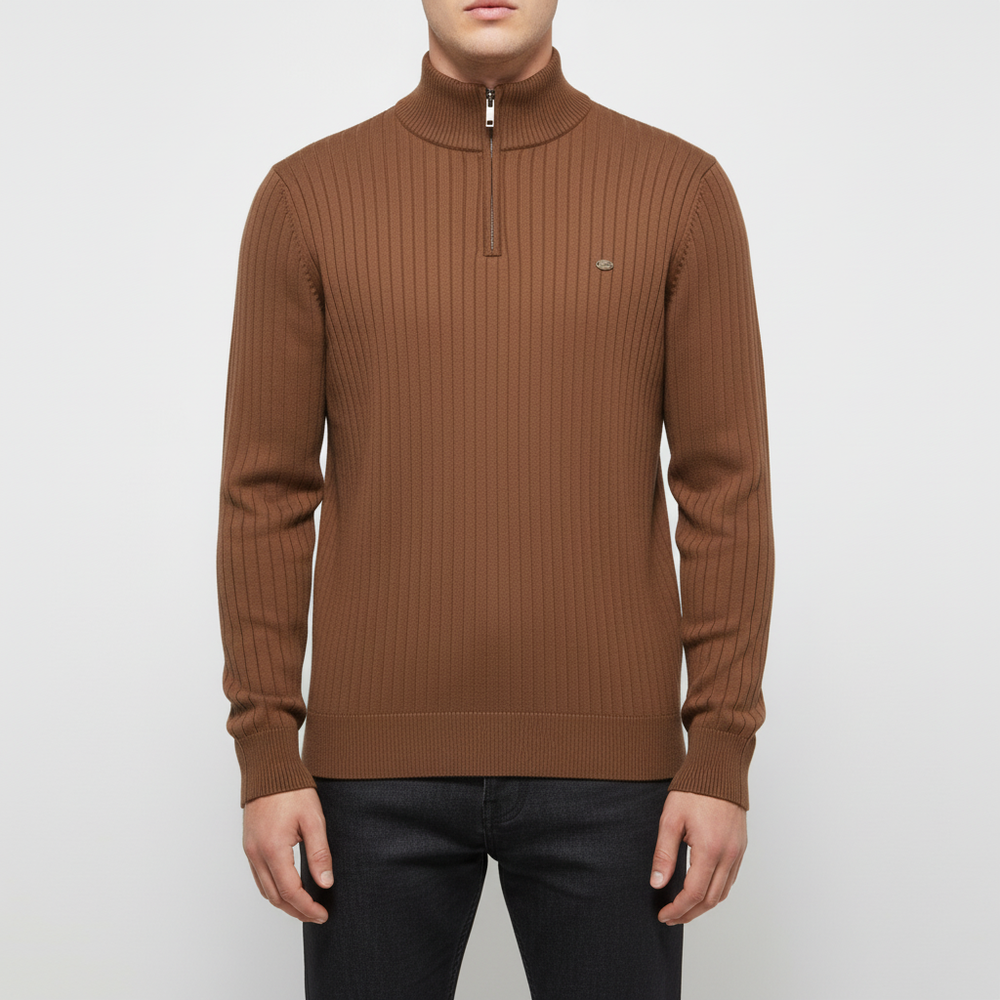 Warme heren pullover met rits. Tijdloze klassieke trui, perfect voor comfortabele herfst- en wintermode.