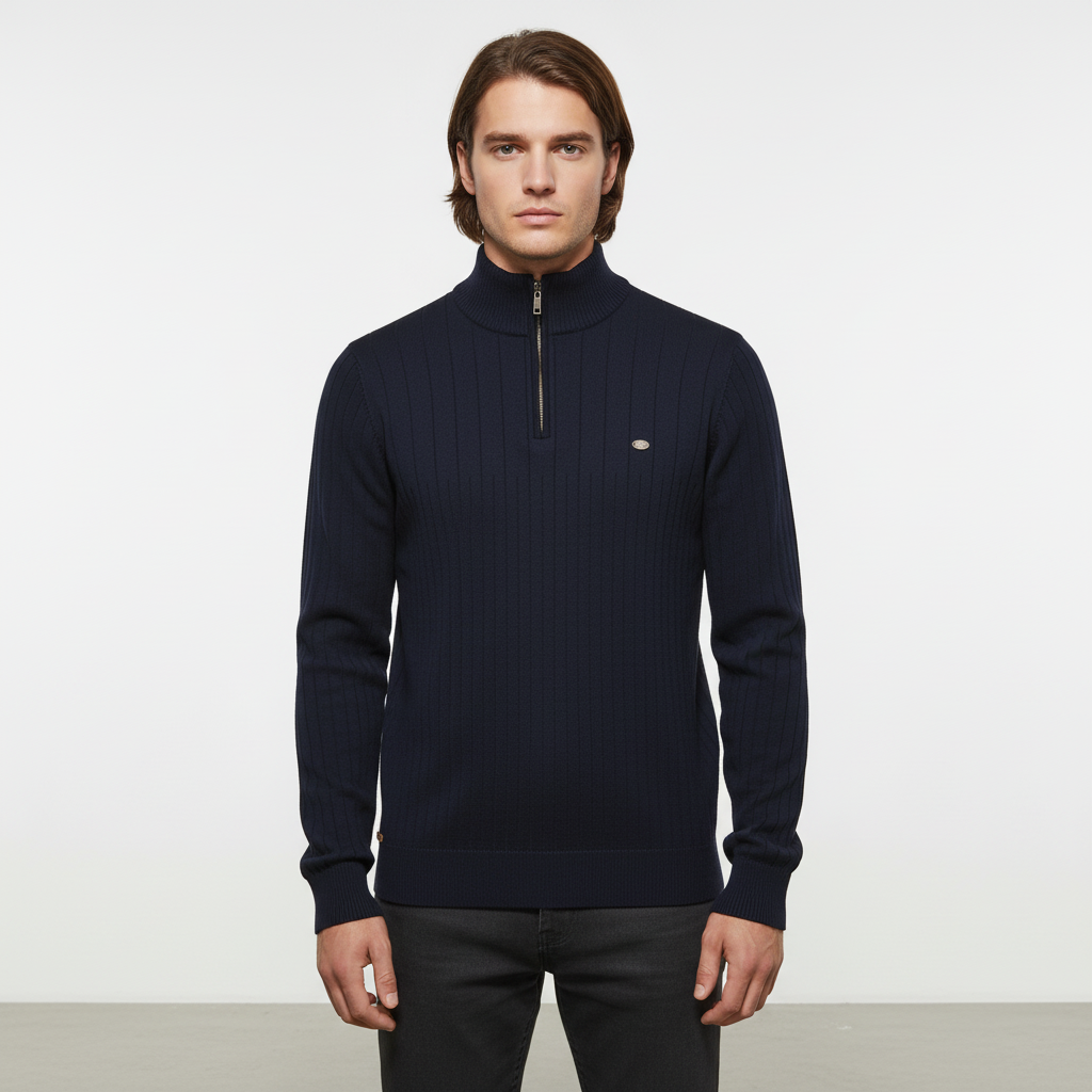 Heren wintertrui met rits, comfortabele klassieke pullover. Essentiële lange mouw mode voor stijlvolle herfstkleding.