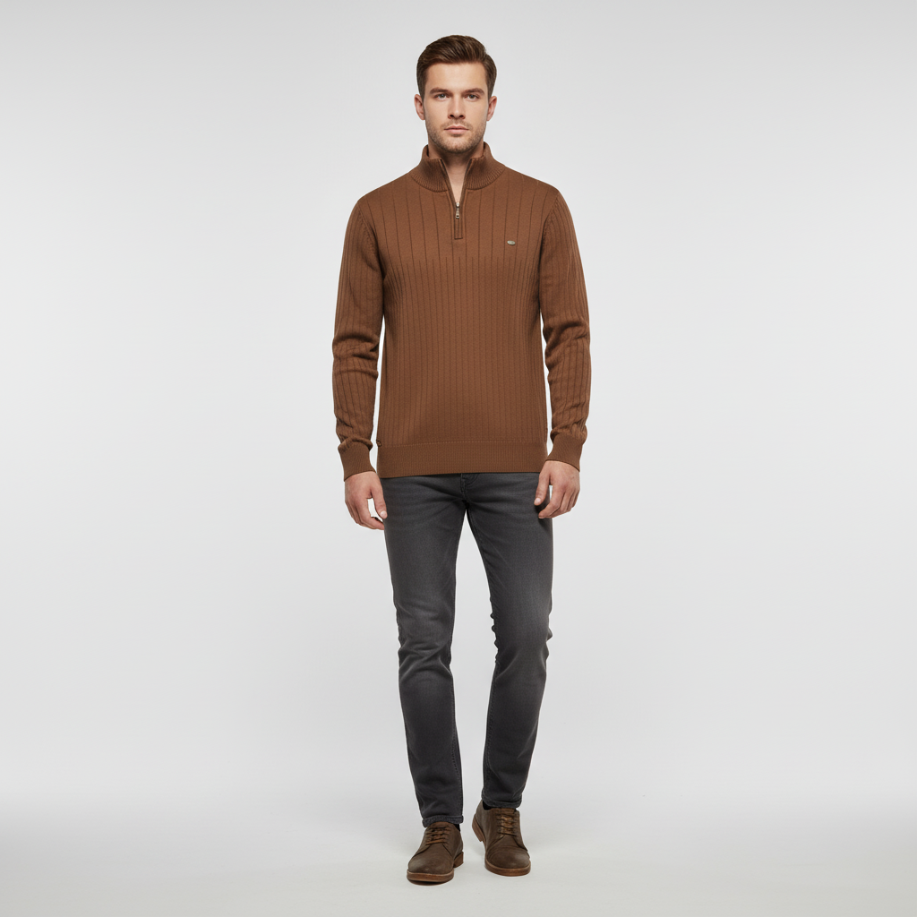 Heren kleding: klassieke trui met rits. Warme en comfortabele pullover met lange mouw voor herfst- en winterstijl.