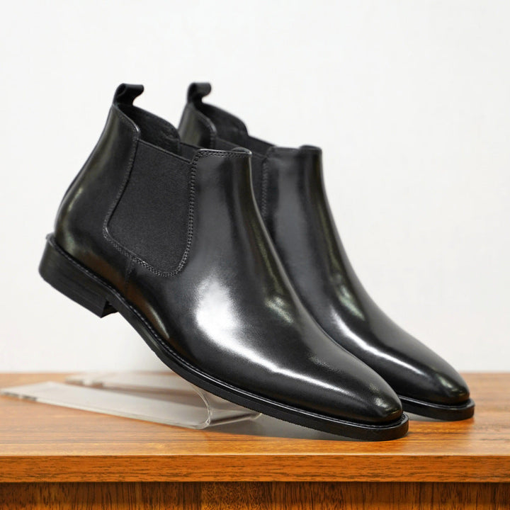 Heren instap Chelsea laarzen 'Anthony' in stijlvol zwart leer, comfortabele enkellaarzen voor zakelijke en casual looks.