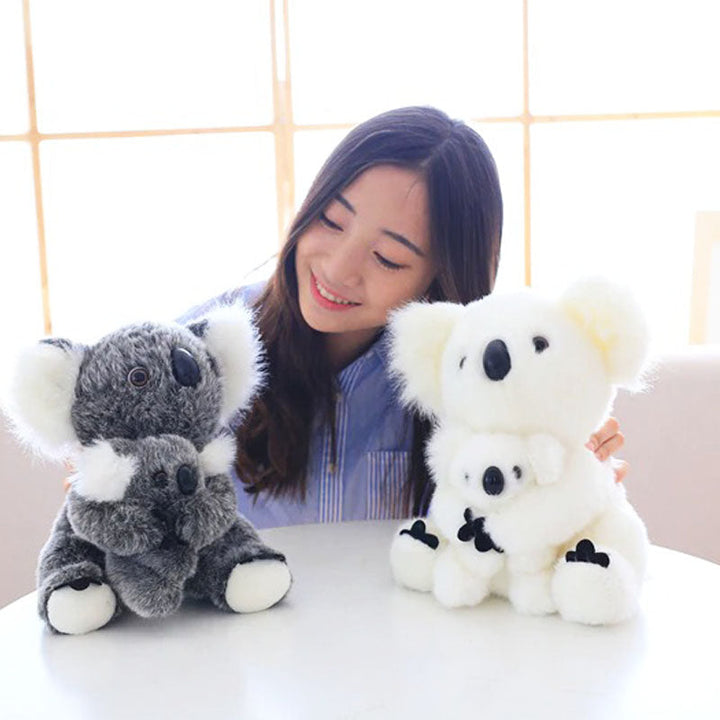Grijze en witte pluche koala van 28 cm, zacht knuffeldier voor comfort en decoratie.