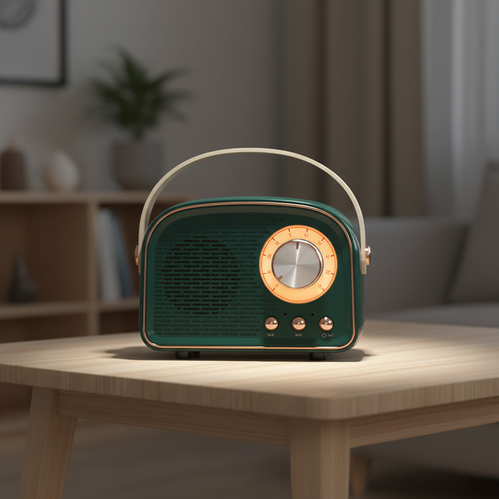 Compacte retro Bluetooth-luidspreker met vintage design. Draadloos muziek streamen, overal genieten.