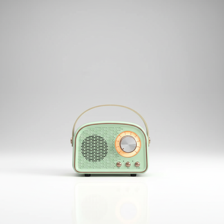 Kleine maar krachtige retro Bluetooth speaker. Geniet van helder geluid en klassieke looks, compact.