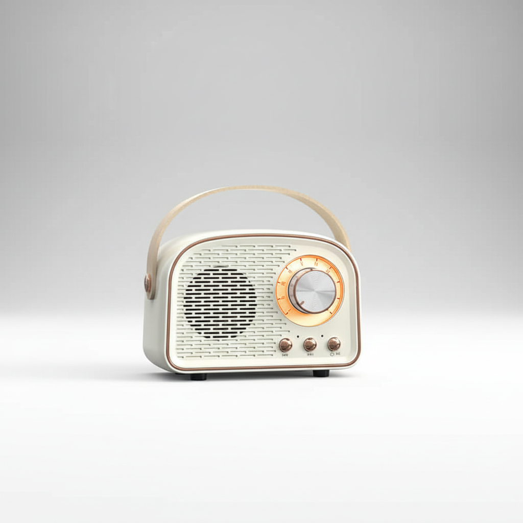 Tijdloze vintage audio speaker met Bluetooth en FM. Compact formaat, perfect voor elke muziekliefhebber.