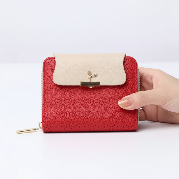 Moderne compacte dames portemonnee, elegant leerlook design, praktisch met veilige rits.