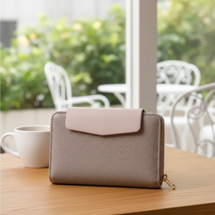 Dames compacte portemonnee, elegant leerlook design met rits, perfect voor dagelijks gebruik.
