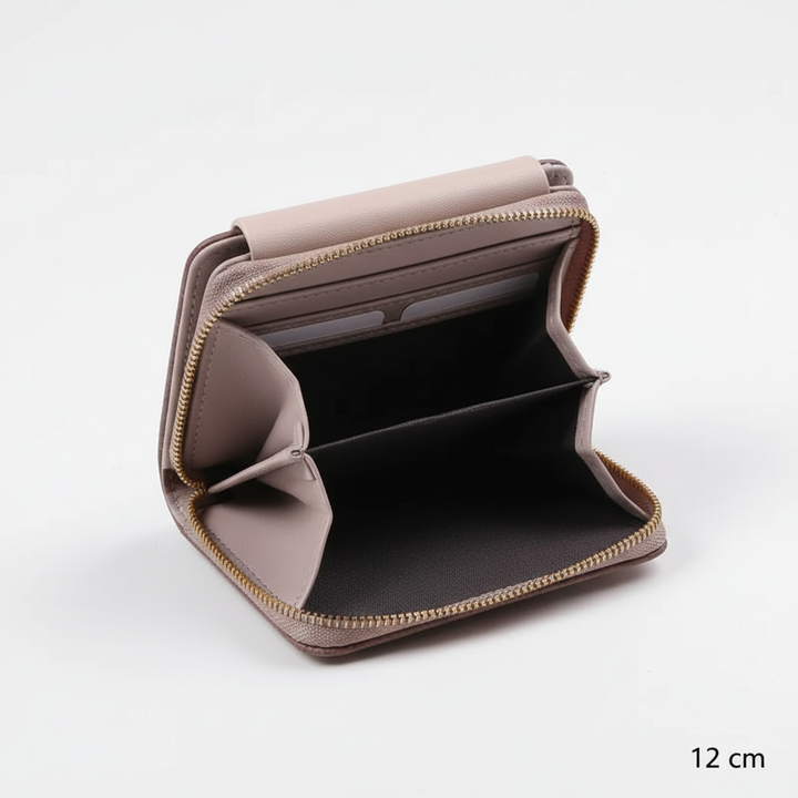 Kleine dames portemonnee, compact en praktisch, ideaal voor handtas of broekzak.