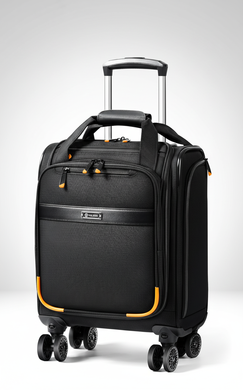 Handige compacte trolley met wielen, ideale handbagage cabine tas. Ruime organizer voor korte zakelijke reizen.
