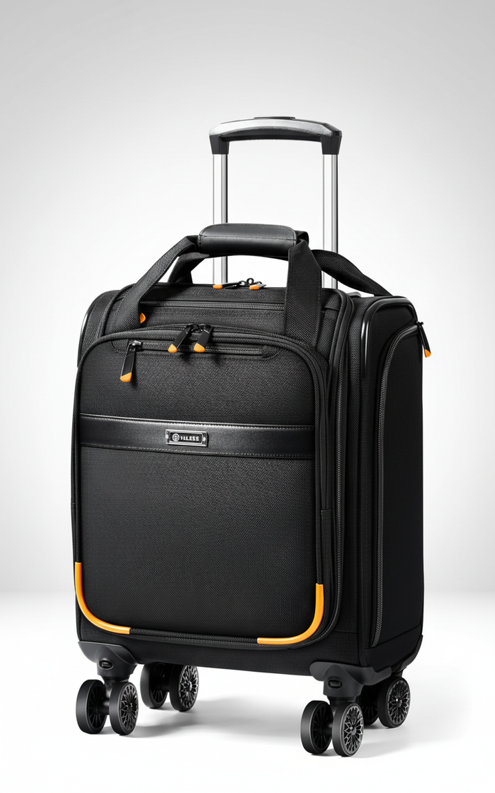 Handige compacte trolley met wielen, ideale handbagage cabine tas. Ruime organizer voor korte zakelijke reizen.