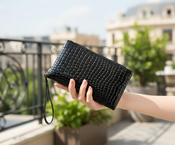 Dames compacte schoudertas met elegant kroko-patroon van PU leer. Ideaal voor modebewuste vrouwen.