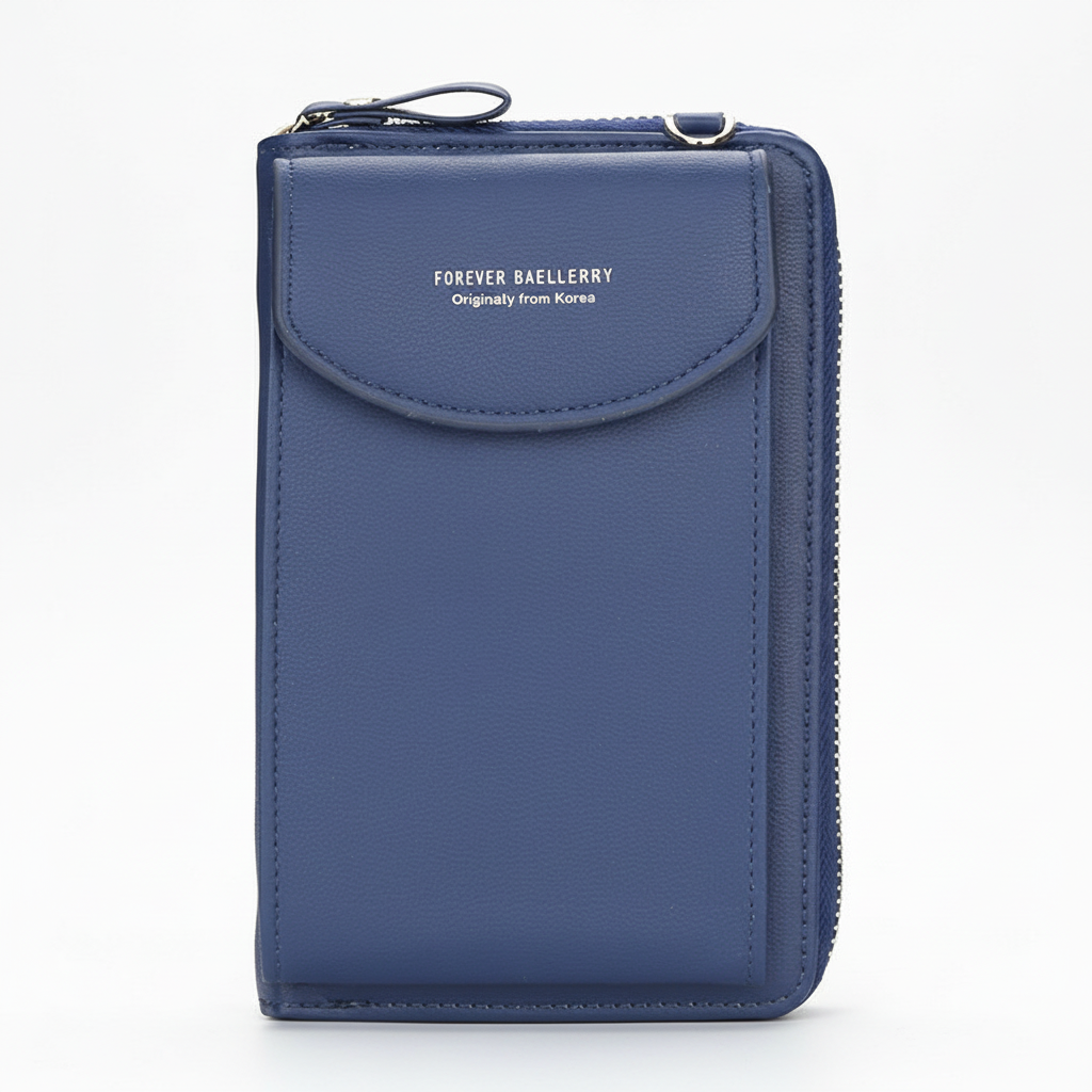 Stijlvolle compacte damesportemonnee van kunstleer, draagbaar als crossbody schoudertasje.