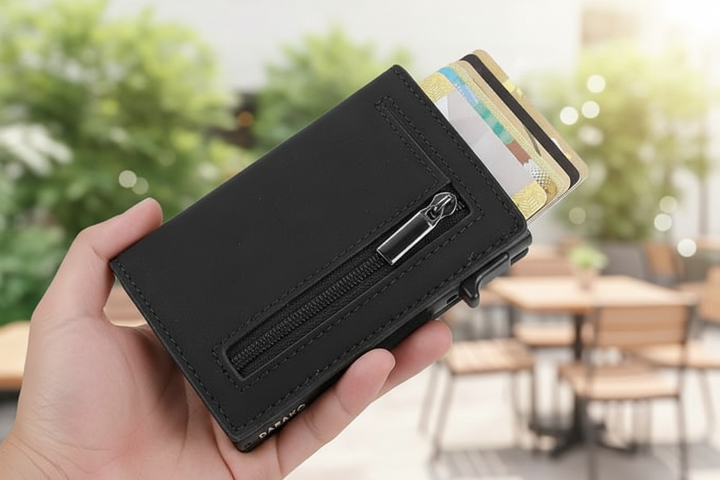 Compacte leren portemonnee voor dames en heren met RFID-bescherming, veel kaartsleuven.
