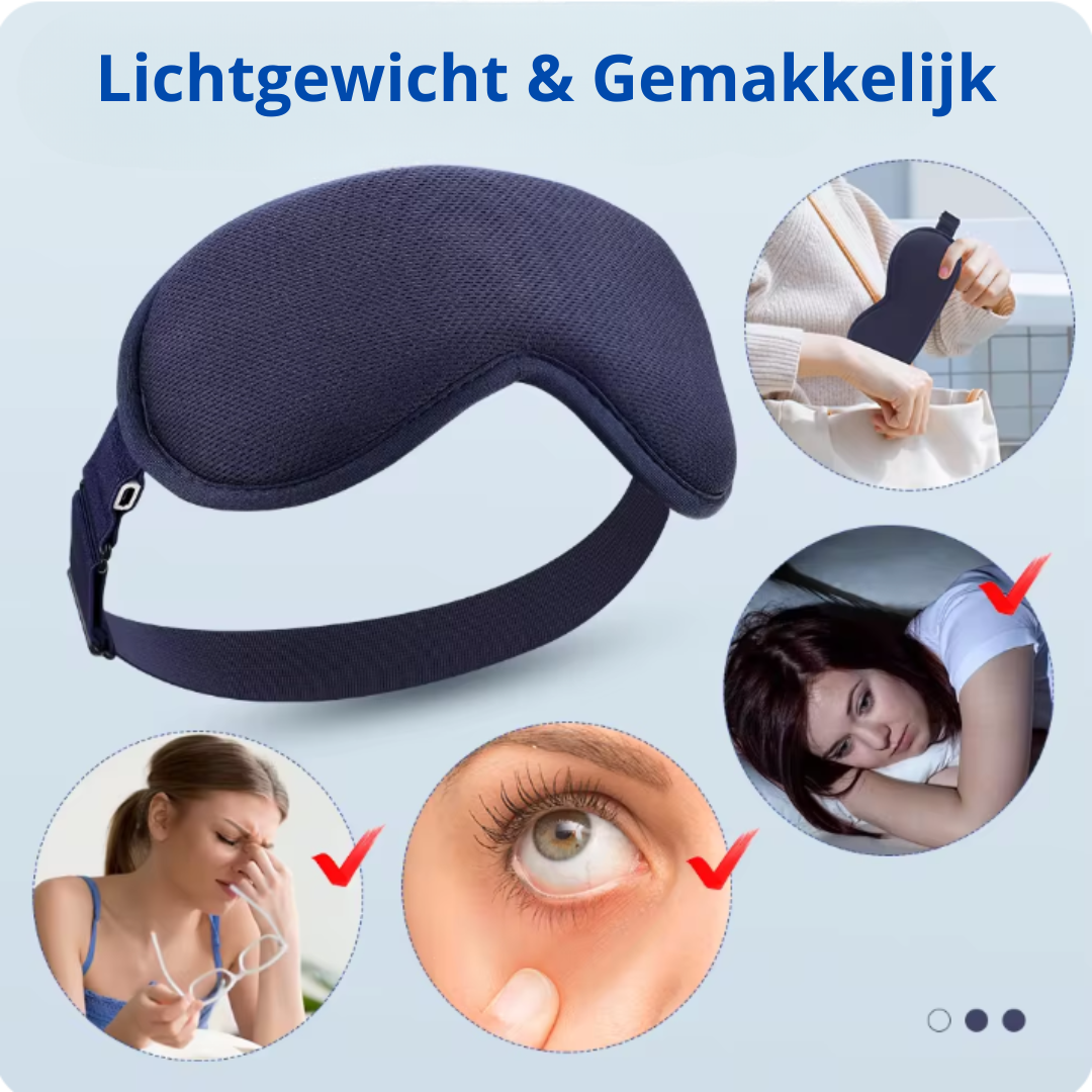 Ergonomisch oogmassageapparaat met warmte; perfect voor stressvermindering, hoofdpijn en oogverzorging.