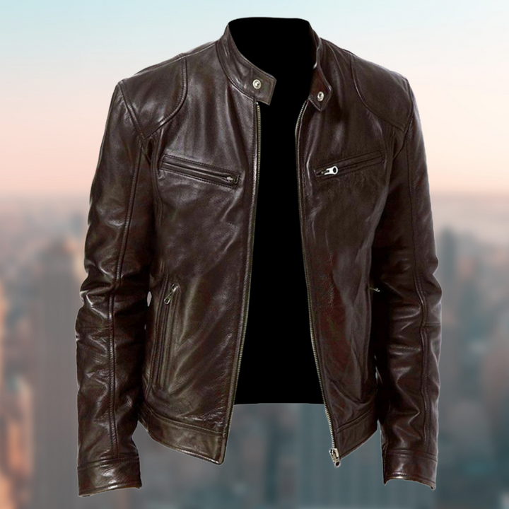 Casual bruine heren leren jas, perfect voor dagelijkse mode. Comfortabel allround jack met ritssluiting.