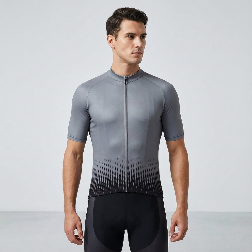 Nauwsluitende heren performance fiets sport set 'Ted' in geel/roze voor zichtbaarheid.