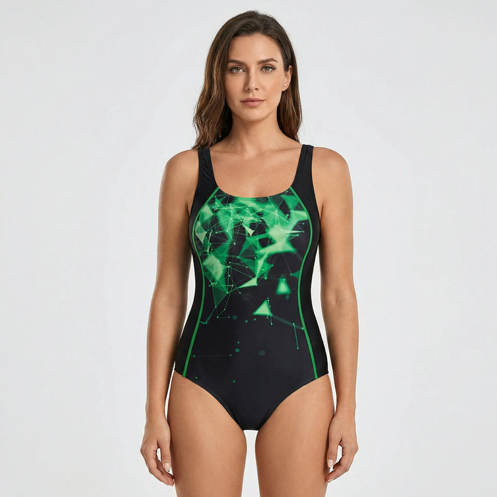 Dames badpak met corrigerende werking, biedt optimale ondersteuning en een modieuze strand look.