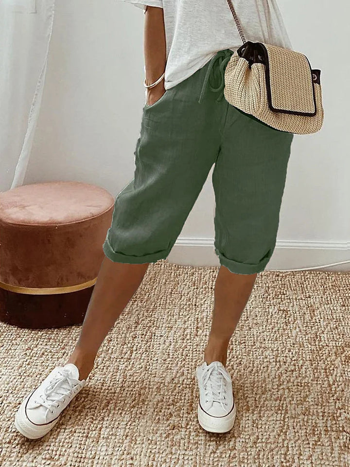 Dames Sophie capribroek, casual stijl voor zomerse dagen. Lichtgewicht katoen-linnen mix, comfortabele relaxte pasvorm.