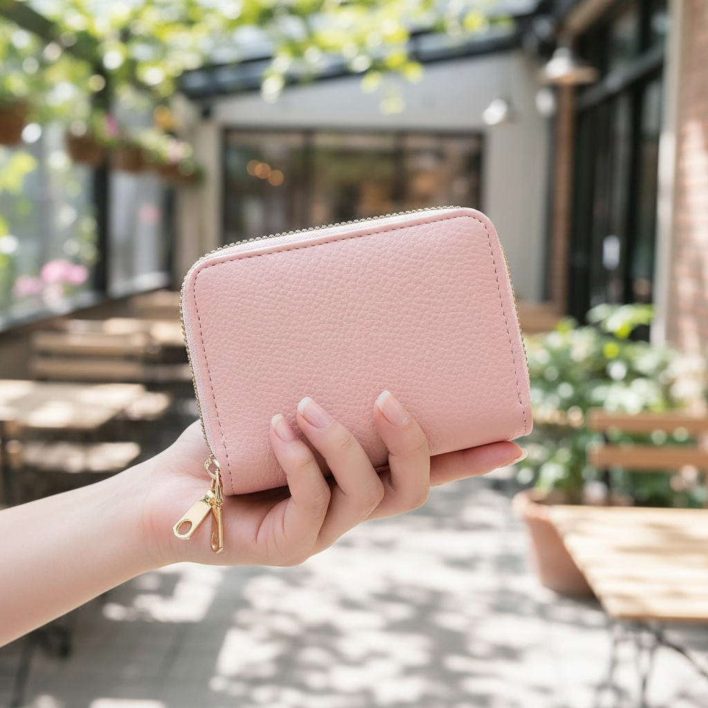 Dames korte portemonnee van PU leer met veilige drukknoopsluiting. Compact, stijlvol en praktisch accessoire.