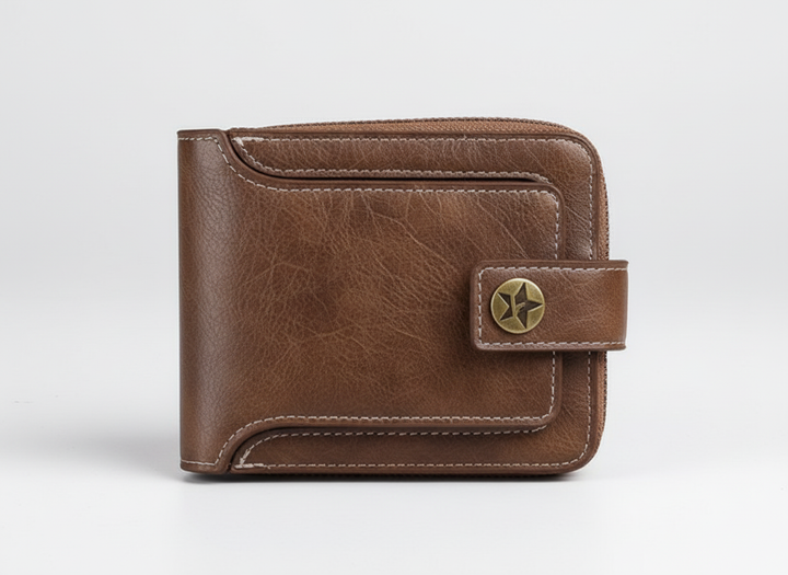 Zwarte vintage leren portemonnee, compact en duurzaam, geschikt voor zowel mannen als vrouwen.