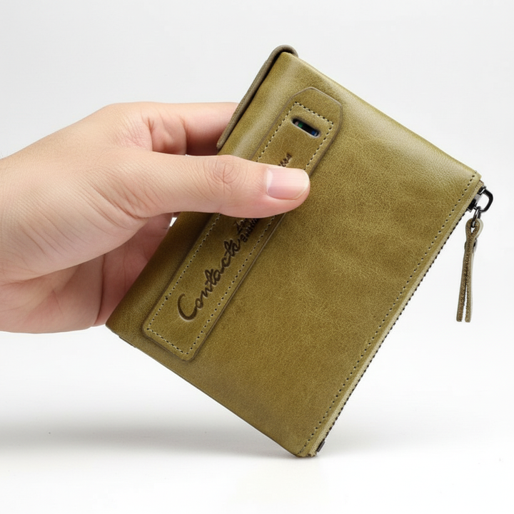Leren portemonnee met veilige ritssluiting. Compact, kort en stijlvol voor unisex dagelijks gebruik en pasjes.
