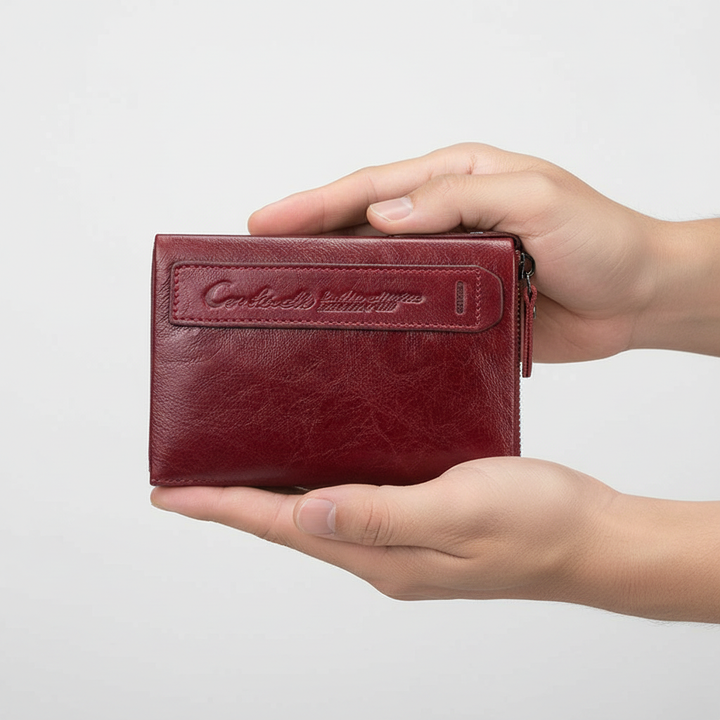 Stijlvolle unisex korte leren portemonnee, compact en functioneel design. Perfect voor minimale carry.