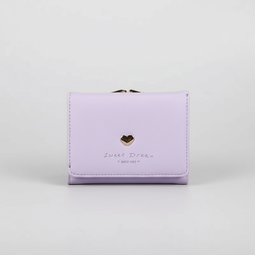 Violette compacte CandyWallet dames portemonnee van PU leer, met hartsluiting. Ruime kaarthouder.
