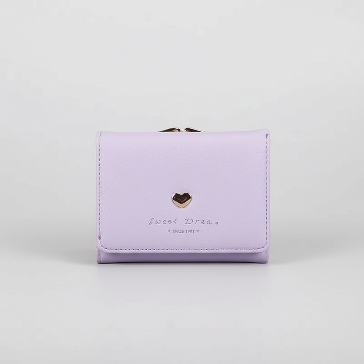 Violette compacte CandyWallet dames portemonnee van PU leer, met hartsluiting. Ruime kaarthouder.