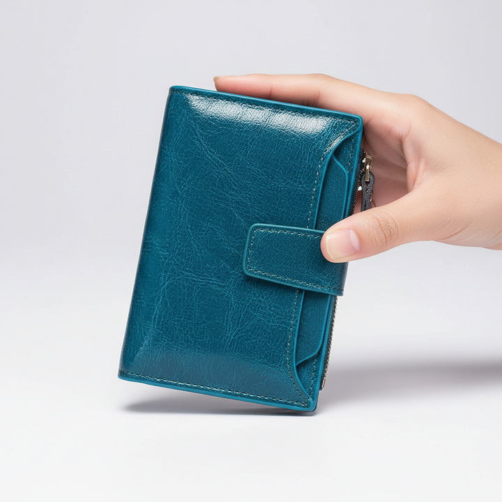 Moderne dames portemonnee, compact en van leer, met ingebouwde RFID security.