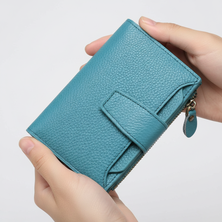 Exclusieve compacte leren damesportemonnee met RFID, een stijlvol veiligheidsitem.