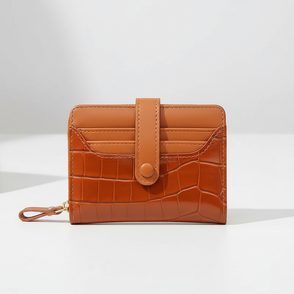 Mooie compacte dames portemonnee met pailletten en drukknoop, een must-have modeaccessoire.