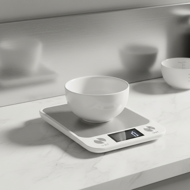 Digitale precisie keukenweegschaal van roestvrijstaal. Nauwkeurig wegen voor koken en bakken.