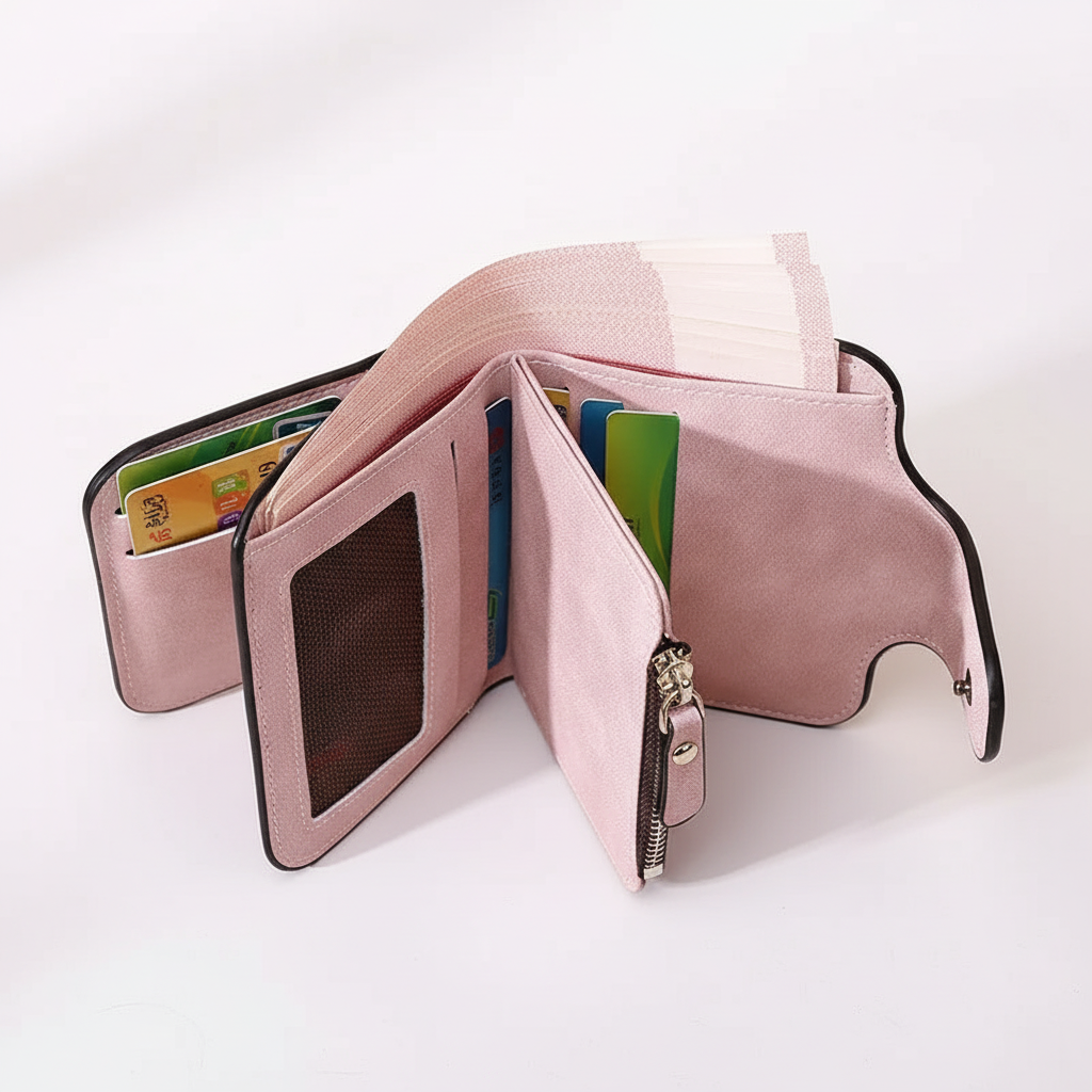 Kleine, compacte dames portemonnee met rits en kaarthouder, perfecte organiser voor vrouwen.