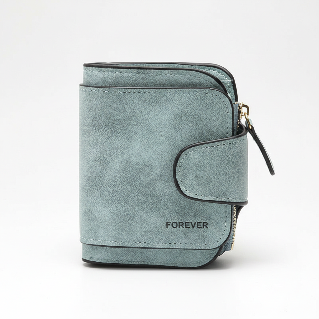Veilige rits portemonnee voor dames, compact design met ruimte voor pasjes en munten.