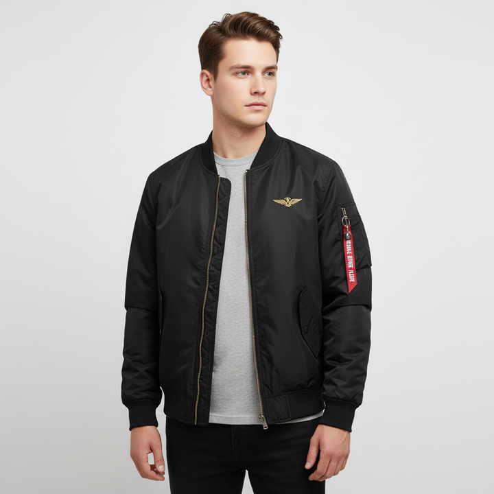 Trendy Joey bomberjack voor heren, zwarte tussenjas met tijdloze stijl. Perfect voor herfst en winter.