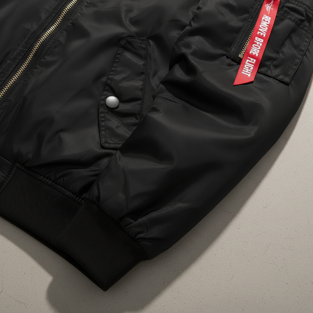 Kort gesneden zwart heren bomberjack, comfortabele tussenjas voor herfst en winter. Stijlvolle en warme herenjas.
