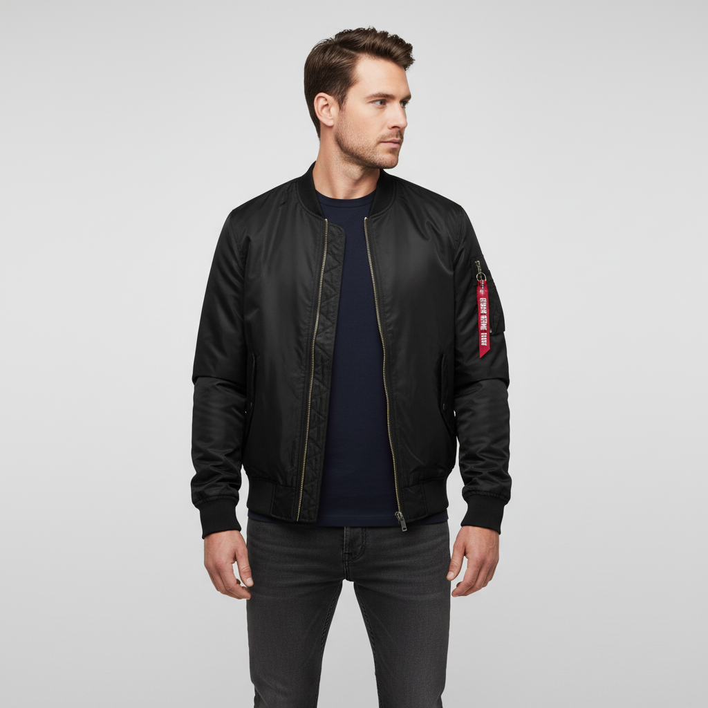 Stijlvol zwart heren bomberjack "Joey" met warme voering, perfect als korte tussenjas voor herfst/winter.