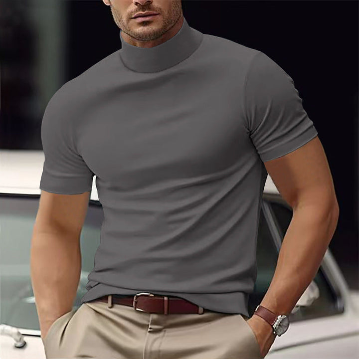 Casual heren t-shirt met opstaande kraag en korte mouwen, biedt optimaal comfort en stijl.