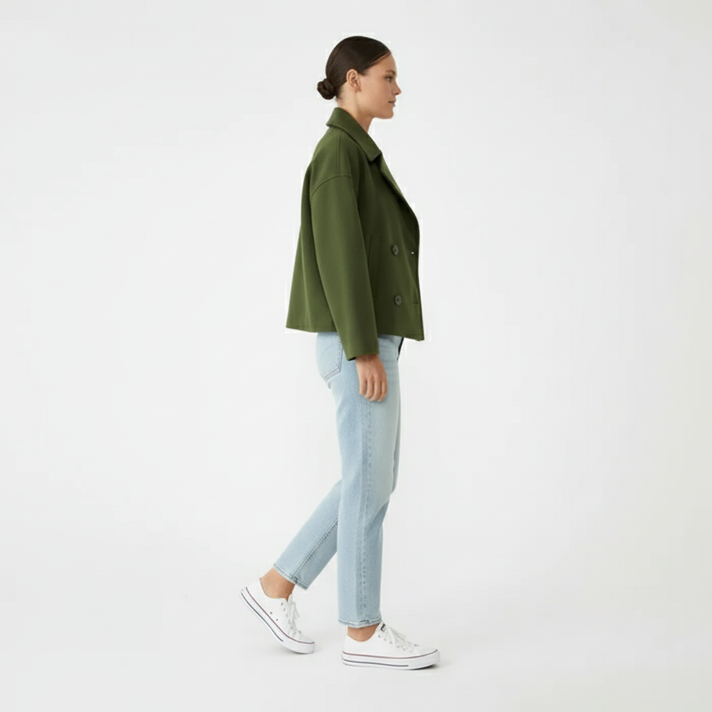 Jessica dames korte jasje, stijlvol en veelzijdig, met een elegante tweerijige sluiting.