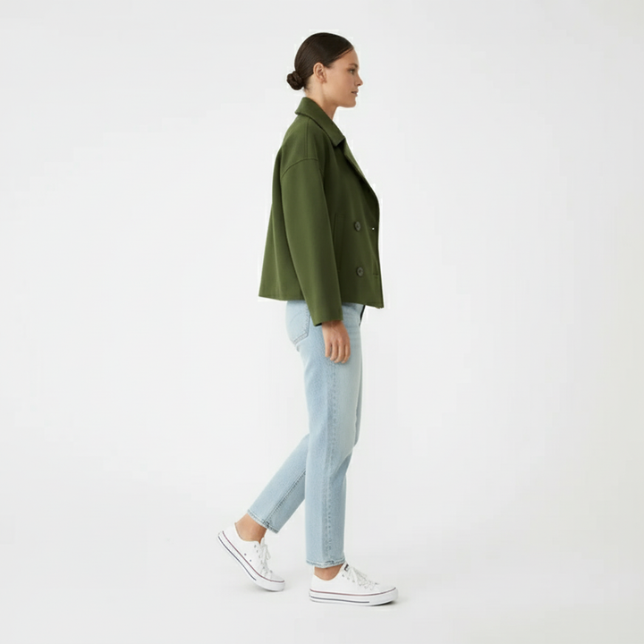 Jessica dames korte jasje, stijlvol en veelzijdig, met een elegante tweerijige sluiting.