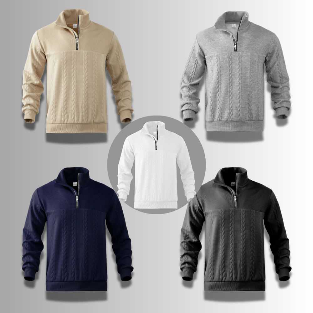 Luxe heren merinowol trui met ritskraag, perfect voor een comfortabele en elegante verschijning.