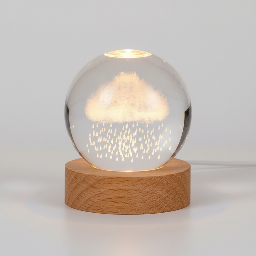 Levendige 3D gravure van het universum in deze LED sfeerlamp, een kunstwerk op zich.