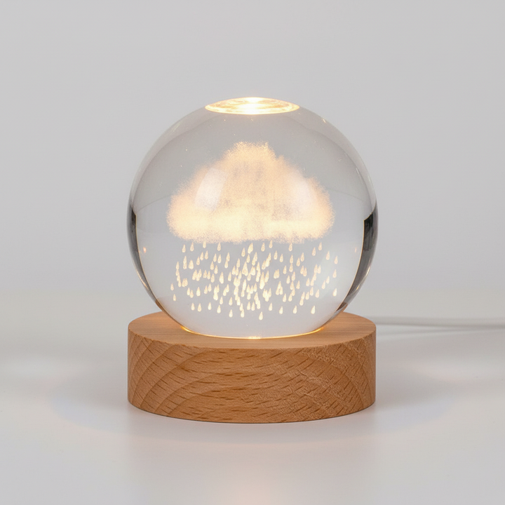Levendige 3D gravure van het universum in deze LED sfeerlamp, een kunstwerk op zich.
