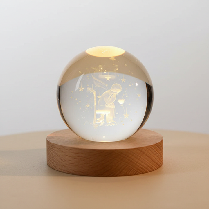 Betoverende LED lamp met 3D universum gravure, creëert een magische hemel in huis.