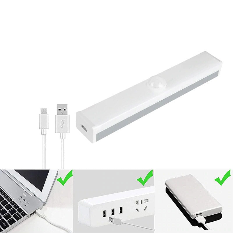 LED kastverlichting met bewegingssensor; oplaadbaar en draadloos design.