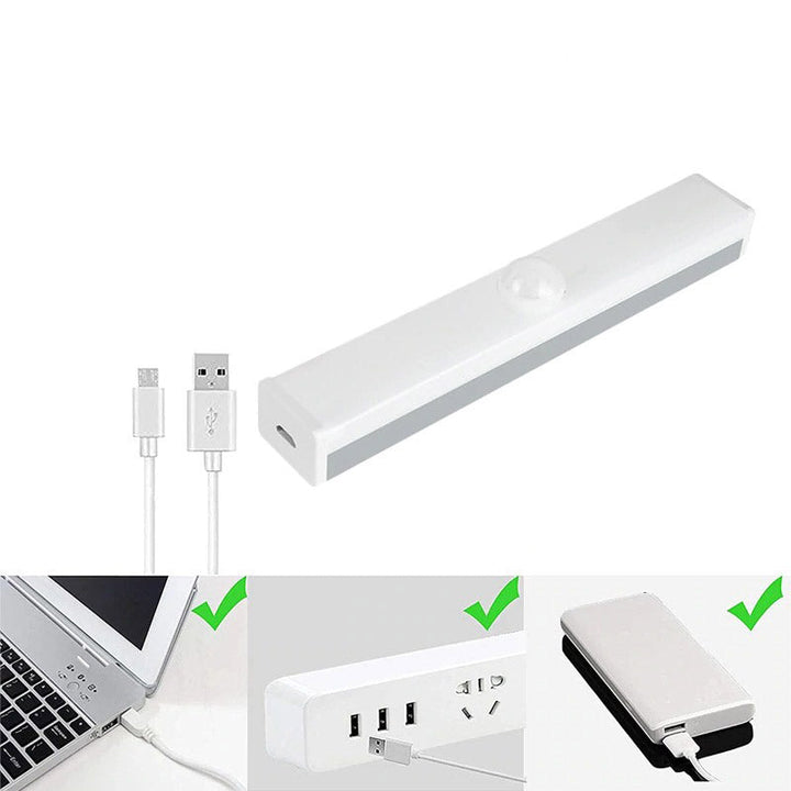 LED kastverlichting met bewegingssensor; oplaadbaar en draadloos design.
