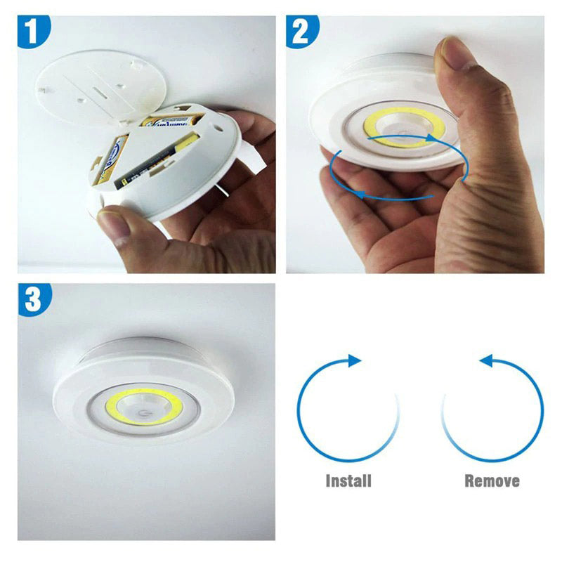 Draagbare LED lamp creëert sfeervolle, draadloze verlichting in een donkere hoek van de kamer. Dimbare batterijlamp.