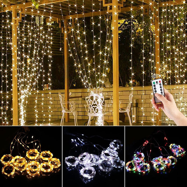 Stijlvol LED lichtgordijn met koudwit licht, perfect voor moderne woondecoratie en raamdecoratie.