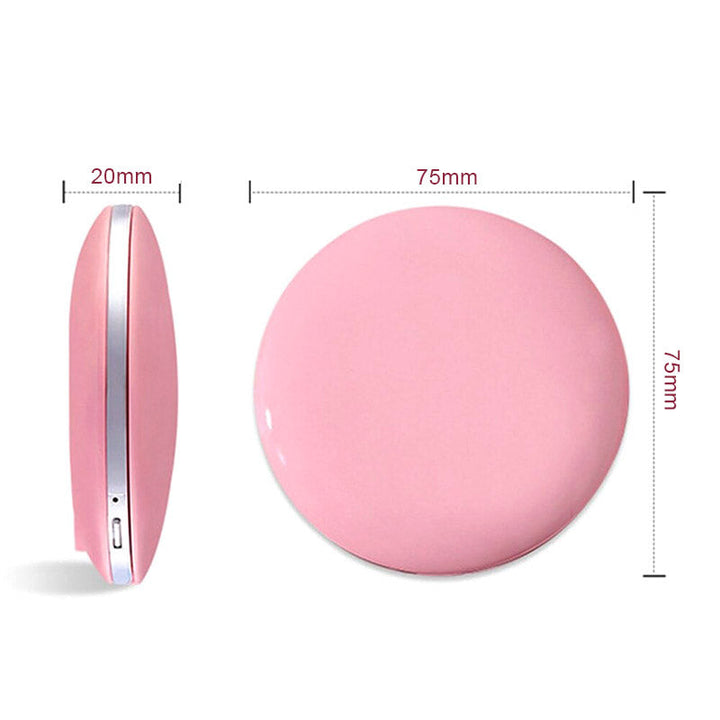 Roze draagbare LED make-up spiegel met oplaadbare verlichting, compact en stijlvol.
